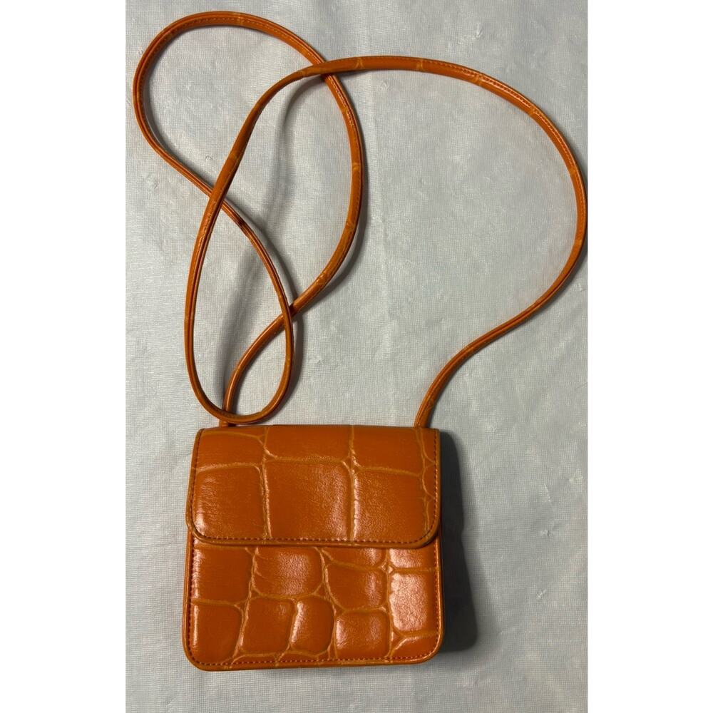 Vintage 70s 80s Cabrelli Orange Faux Leather Crocodile Mini Cross Body Purse